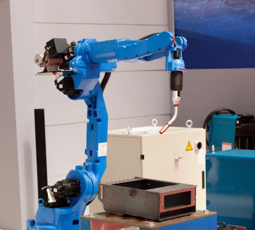 An industrial assembly robot arm.