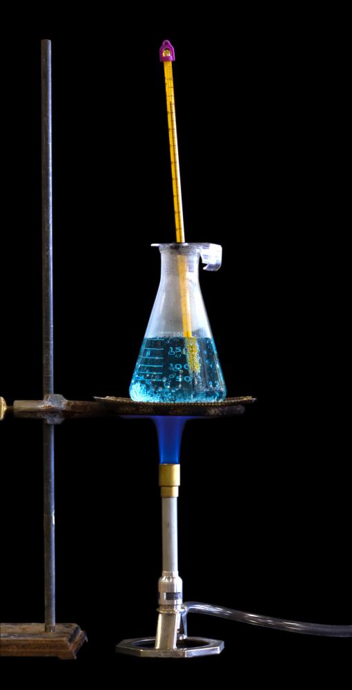 Bench chemistry experiments often use Bunsen burners to heat substances.