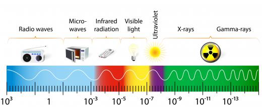 Visible light falls between infrared and ultraviolet radiation on the electromagnetic spectrum.