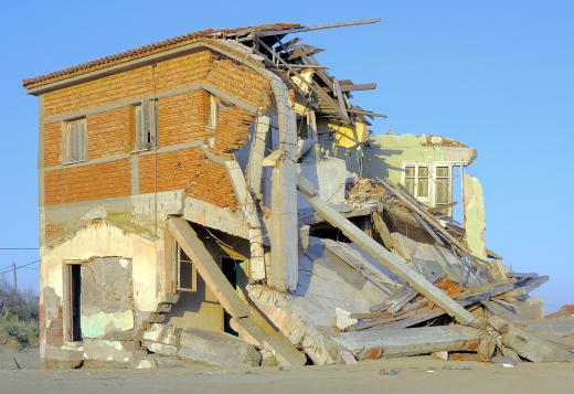 A home destroyed by an earthquake must often be demolished.