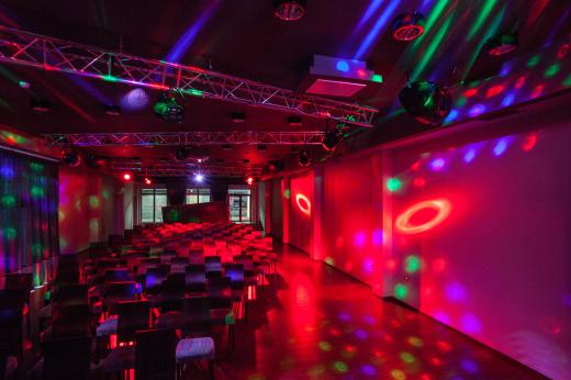 Neon lighting can be used indoors for artistic or atmospheric effect.