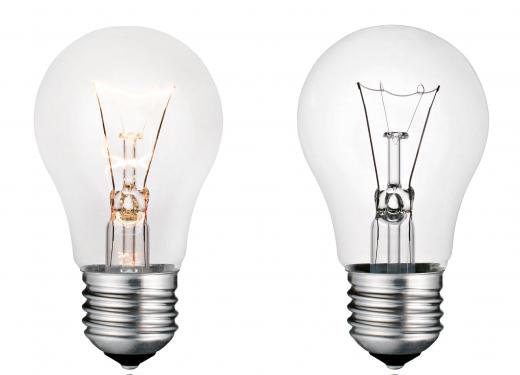 When powered, light bulbs transform the chemical energy inside the bulbs into light.