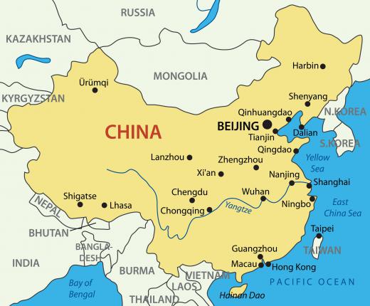 A map of China, where the Three Gorges Dam is.