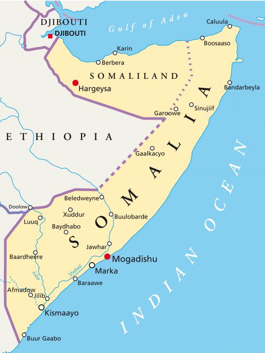 The southern end of Somalia touches the equator.