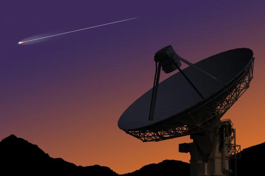 A radio telescope looks at emissions from celestial bodies in the radio part of the electromagnetic spectrum.