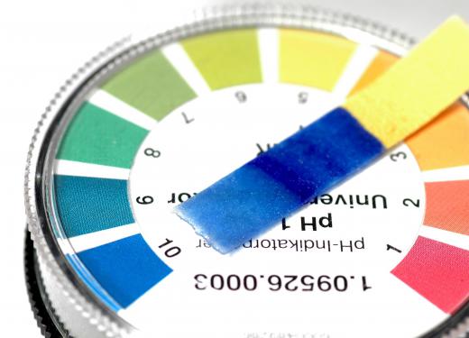 A pH test. Each color corresponds to a pH value.