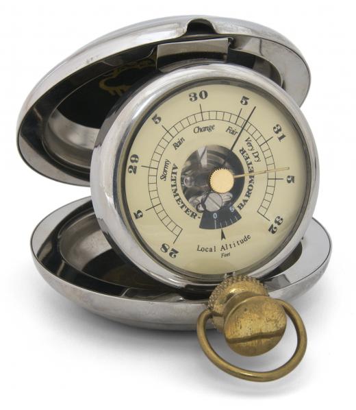 A pocket barometer can be used to measure atmospheric pressure.
