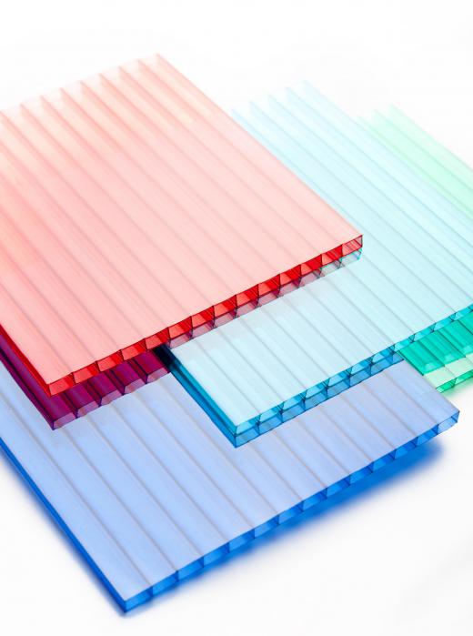 Sheets of colored polycarbonate.
