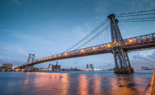 New York City's Williamsburg Bridge is an example of a suspension bridge.